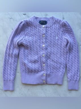 Polo by Ralph Lauren Purple Cable-Knit Classic Cardigan Girls Size 5
